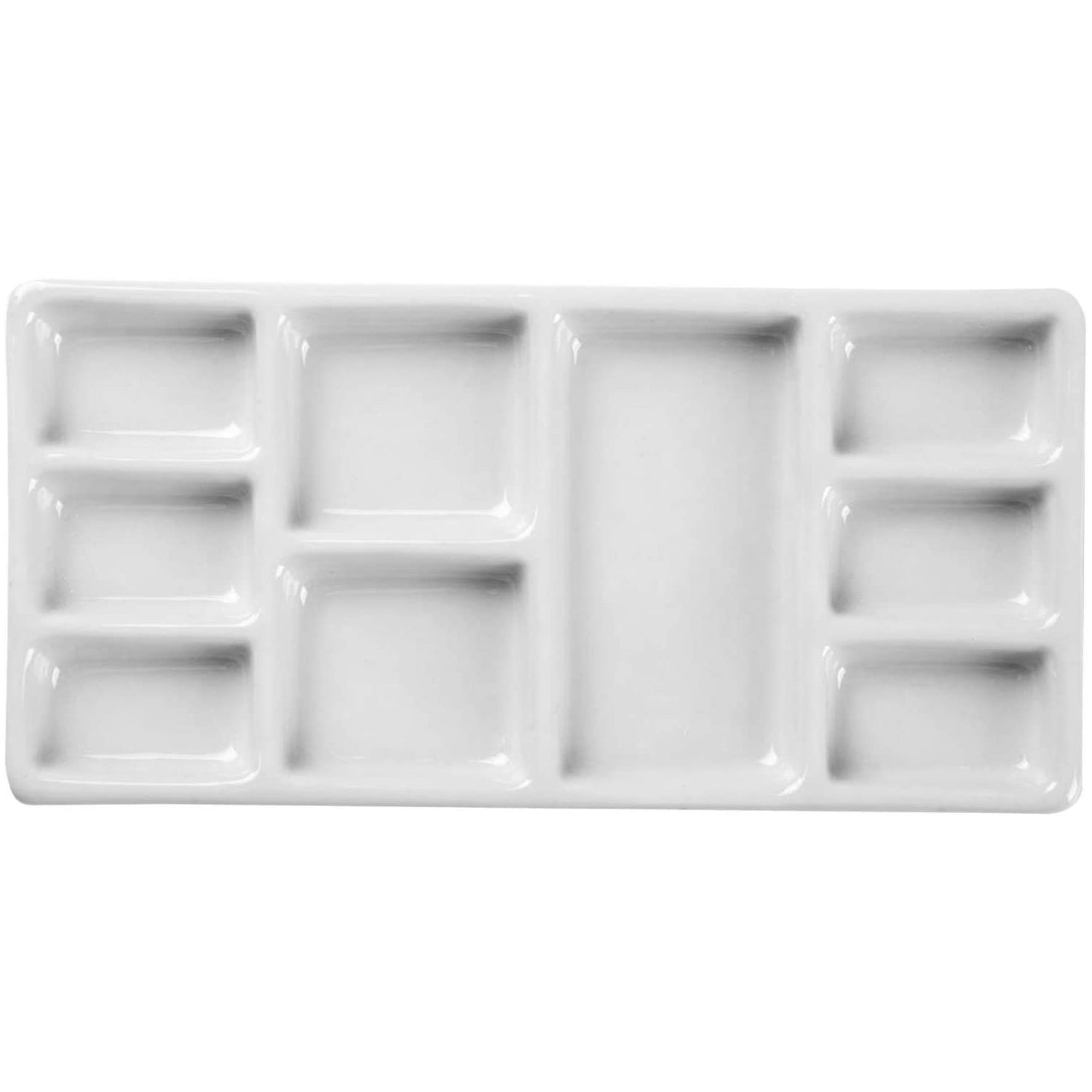 MEEDEN 9-Well News Ceramic Rectangle Artist Paint Palette for Watercolor Gouache Acrylic Oil Painting, 6-4/5 by 3-1/3-Inch