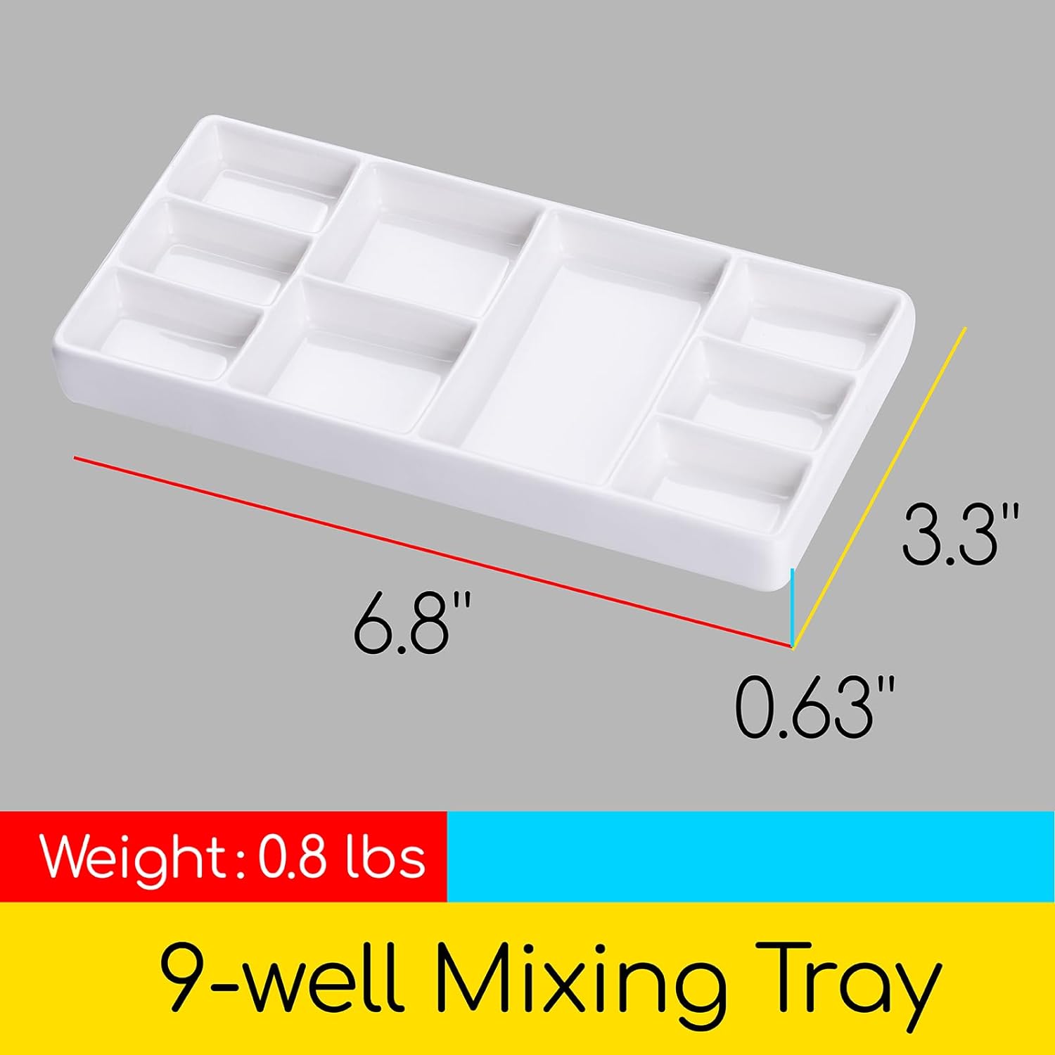 MEEDEN 9-Well News Ceramic Rectangle Artist Paint Palette for Watercolor Gouache Acrylic Oil Painting, 6-4/5 by 3-1/3-Inch
