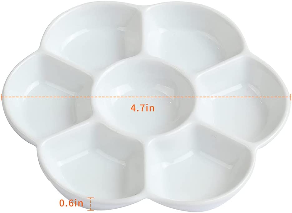 MEEDEN 7-Well Studio Porcelain Paint Palette Tray,Artist Mixing Colour Tray by 4-3/4 Inches for Watercolor Gouache Painting,Round,White