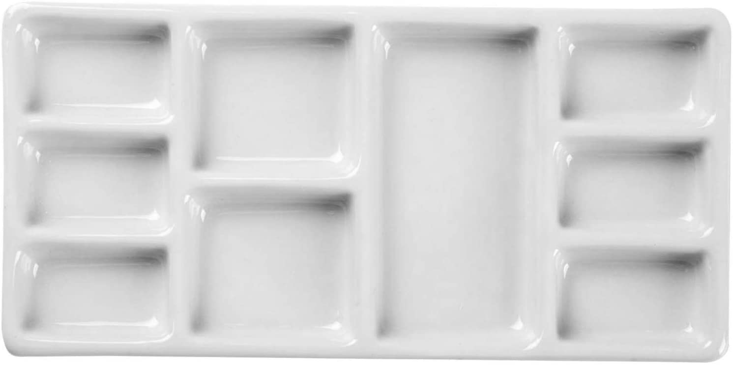 MEEDEN 9-Well News Ceramic Rectangle Artist Paint Palette for Watercolor Gouache Acrylic Oil Painting, 6-4/5 by 3-1/3-Inch