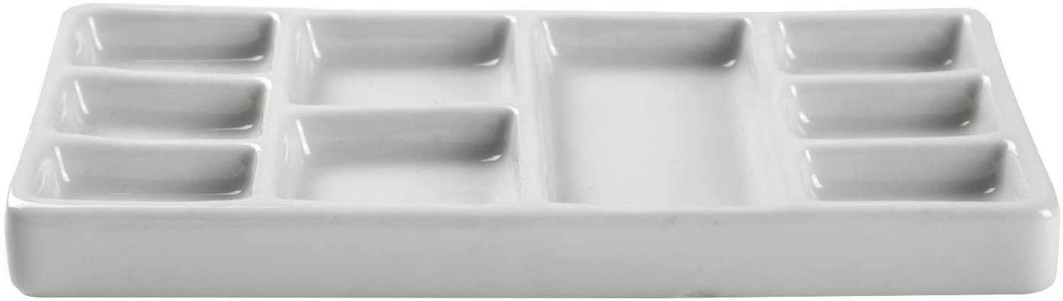 MEEDEN 9-Well News Ceramic Rectangle Artist Paint Palette for Watercolor Gouache Acrylic Oil Painting, 6-4/5 by 3-1/3-Inch