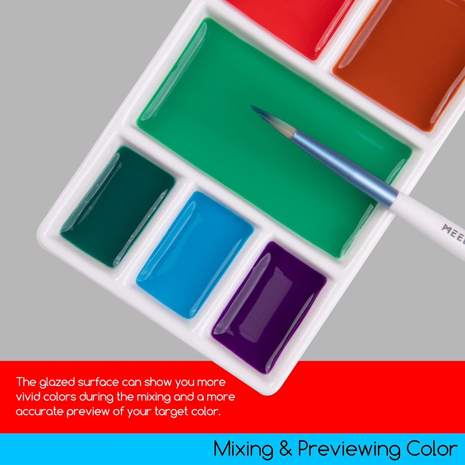 MEEDEN 9-Well News Ceramic Rectangle Artist Paint Palette for Watercolor Gouache Acrylic Oil Painting, 6-4/5 by 3-1/3-Inch