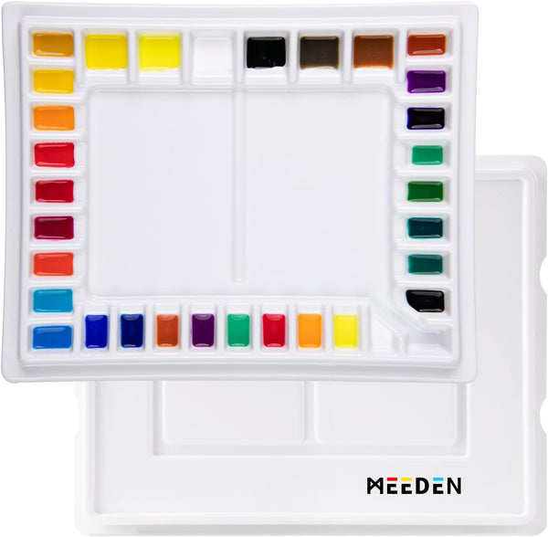MEEDEN Ceramic Watercolor Palette with Cover, 12-Well White Porcelian  Mixing Tray Artist Painting Palette with Lid, Square Painting Tray Palettes  for