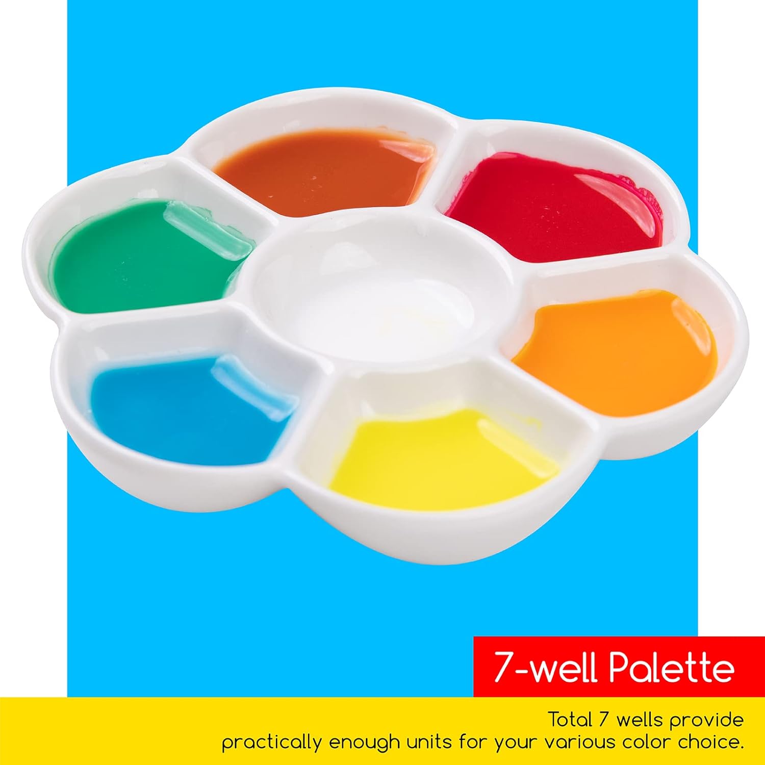 MEEDEN 7-Well Studio Porcelain Paint Palette Tray,Artist Mixing Colour Tray by 4-3/4 Inches for Watercolor Gouache Painting,Round,White