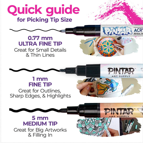 Pintar Acrylic Pastel Paint Pens - 0.7mm Ultra Fine Tips, 16 Vibrant,  Glossy, Water-based Acrylic Paint Pens, Rocks, Glass, Ceramic, Plastic &  Canvas