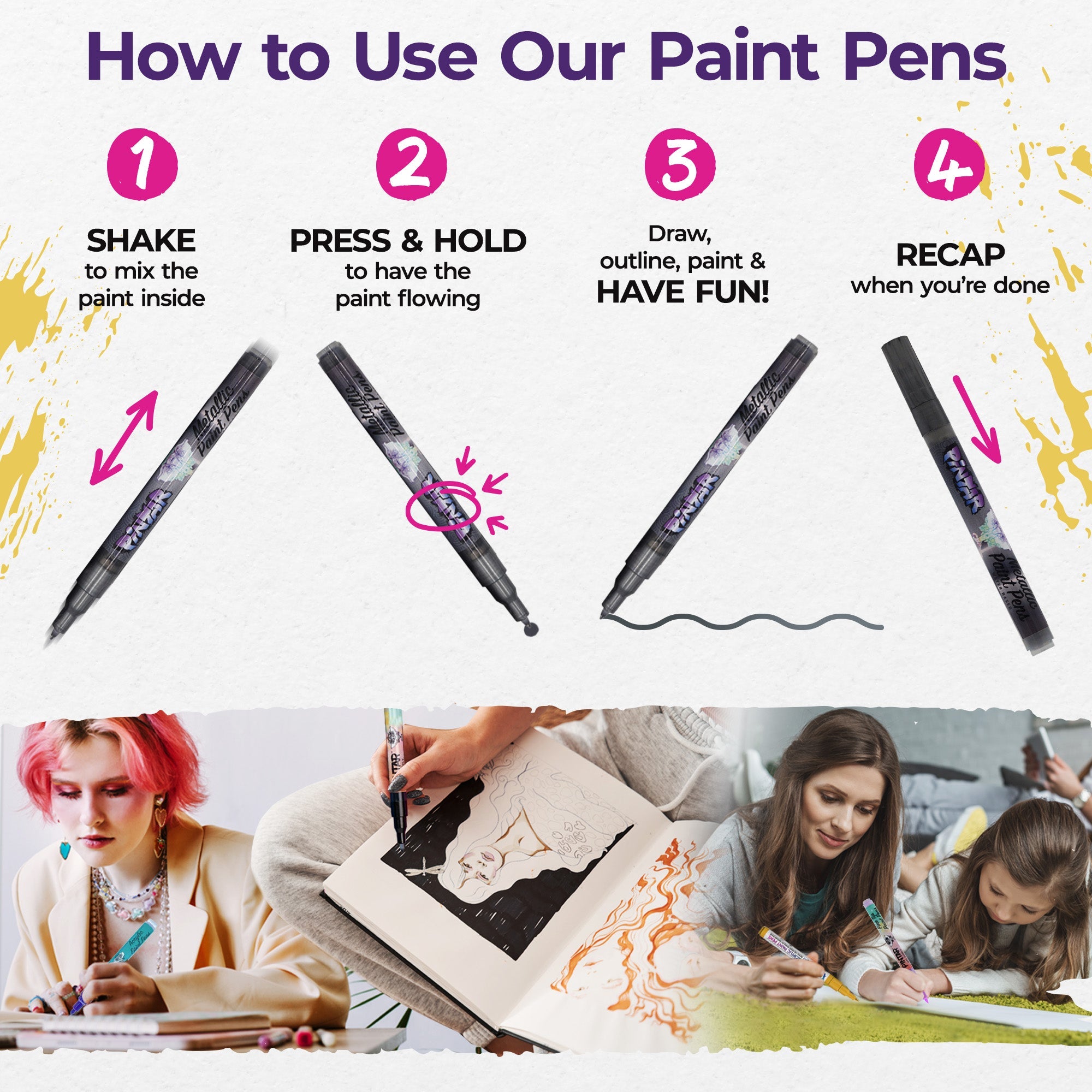 PINTAR Metallic Markers Paint - Metallic Paint Pens Fine Point - Extra–  Pintar Art Supply