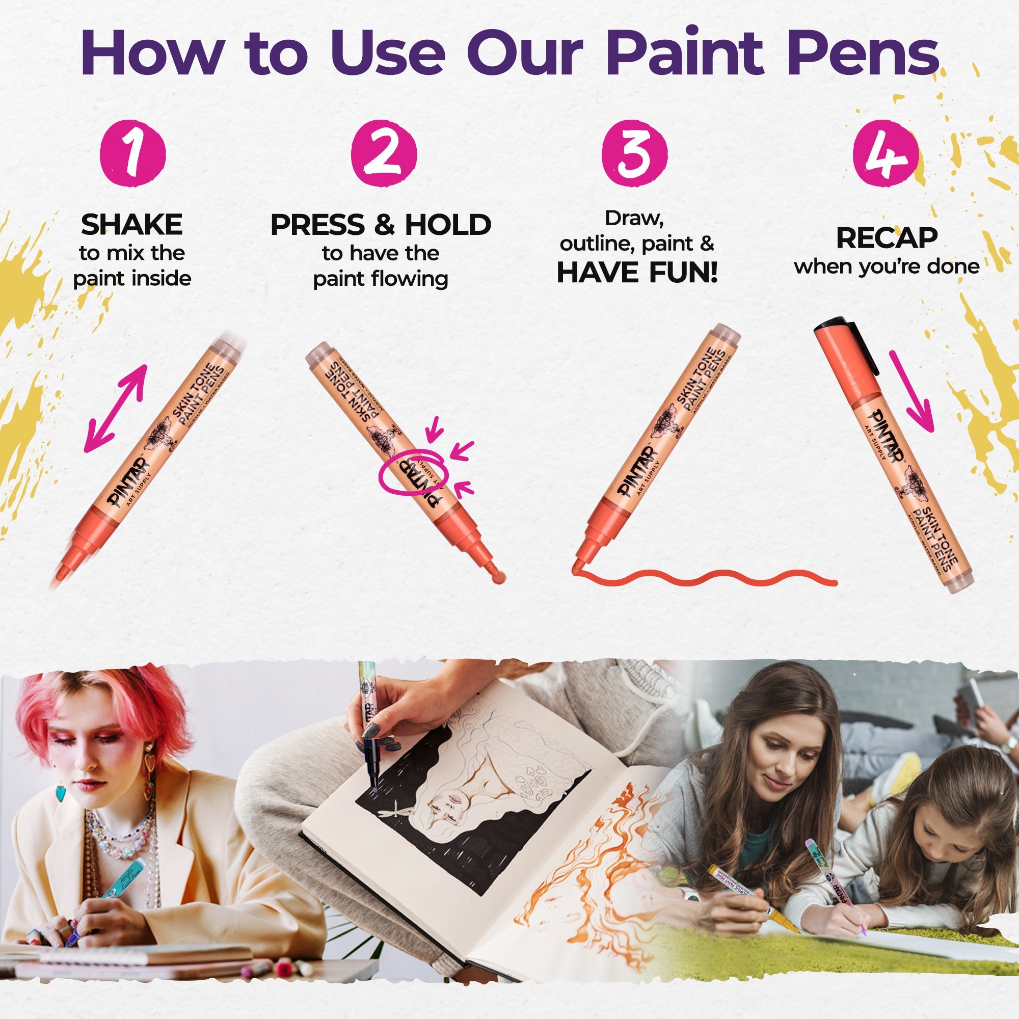 PINTAR Skin Tone Markers/Pens Medium Tip for Rock Painting, Wood