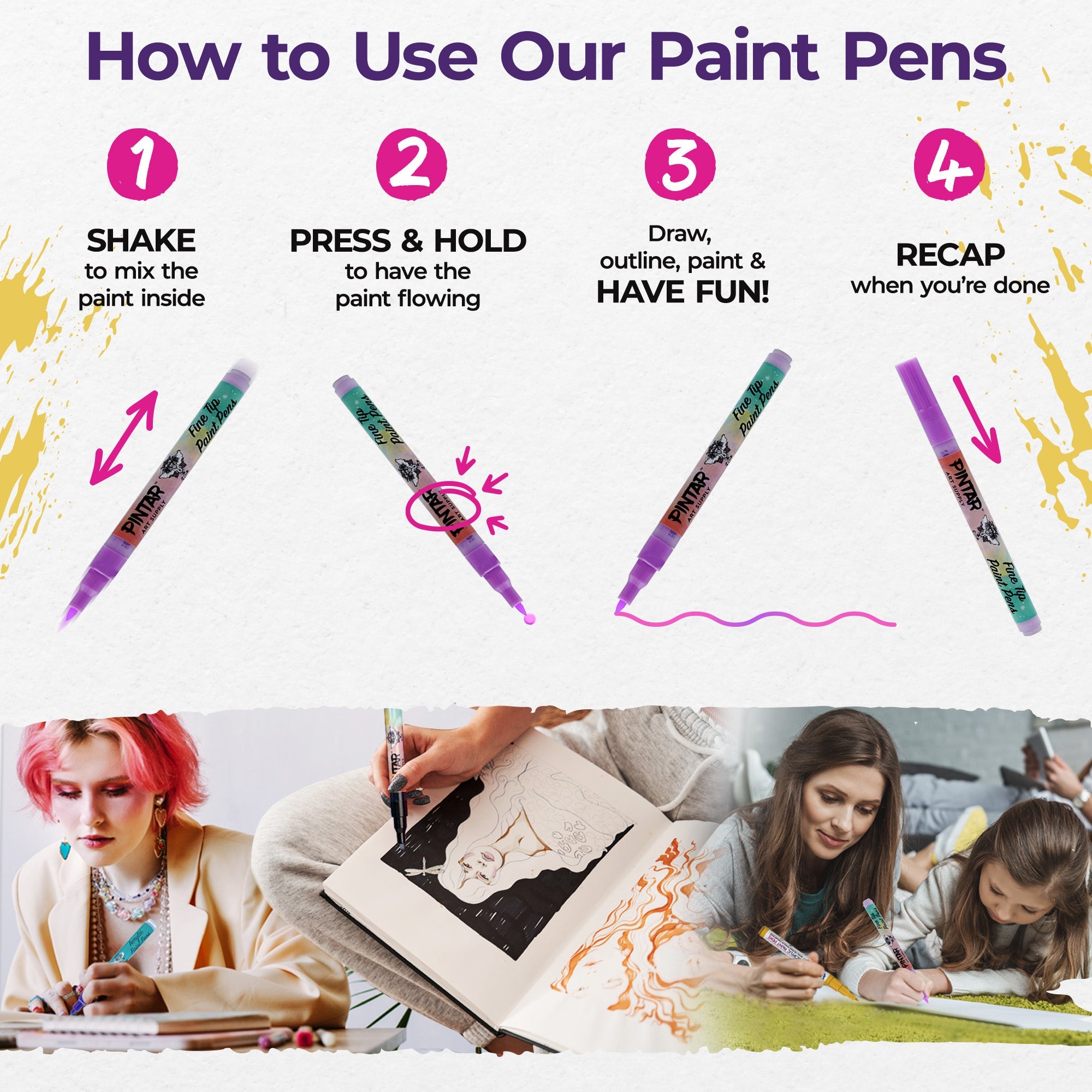 IVSUN 24 Colors Premium Extra Fine Point Acrylic Paint Marker Pens