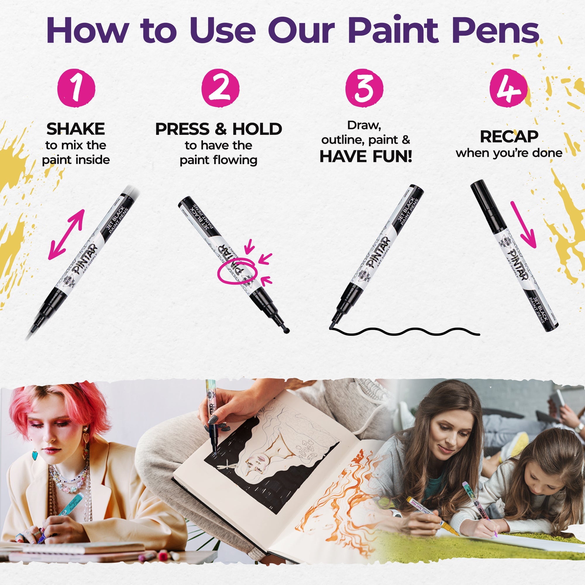 PINTAR Black Acrylic Paint Markers - Black Paint Pen as Guestbook Mark–  Pintar Art Supply