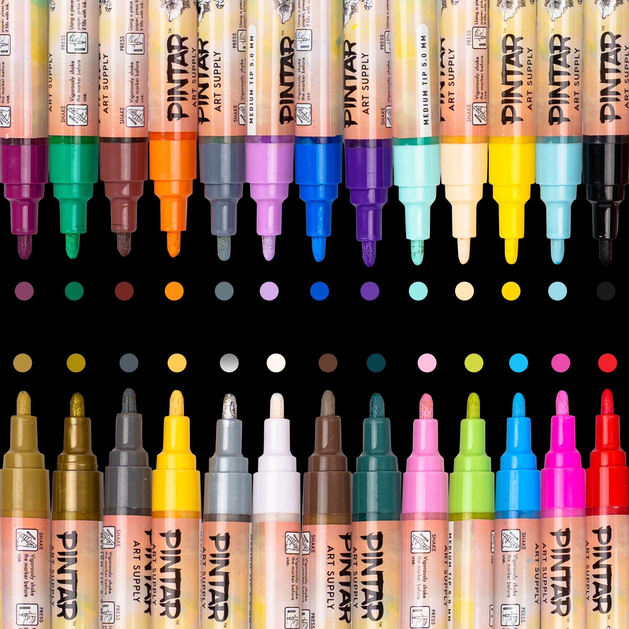 PINTAR Premium Oil Paint Pens - (24-Pack) 20 Medium Tip(5mm) & 4