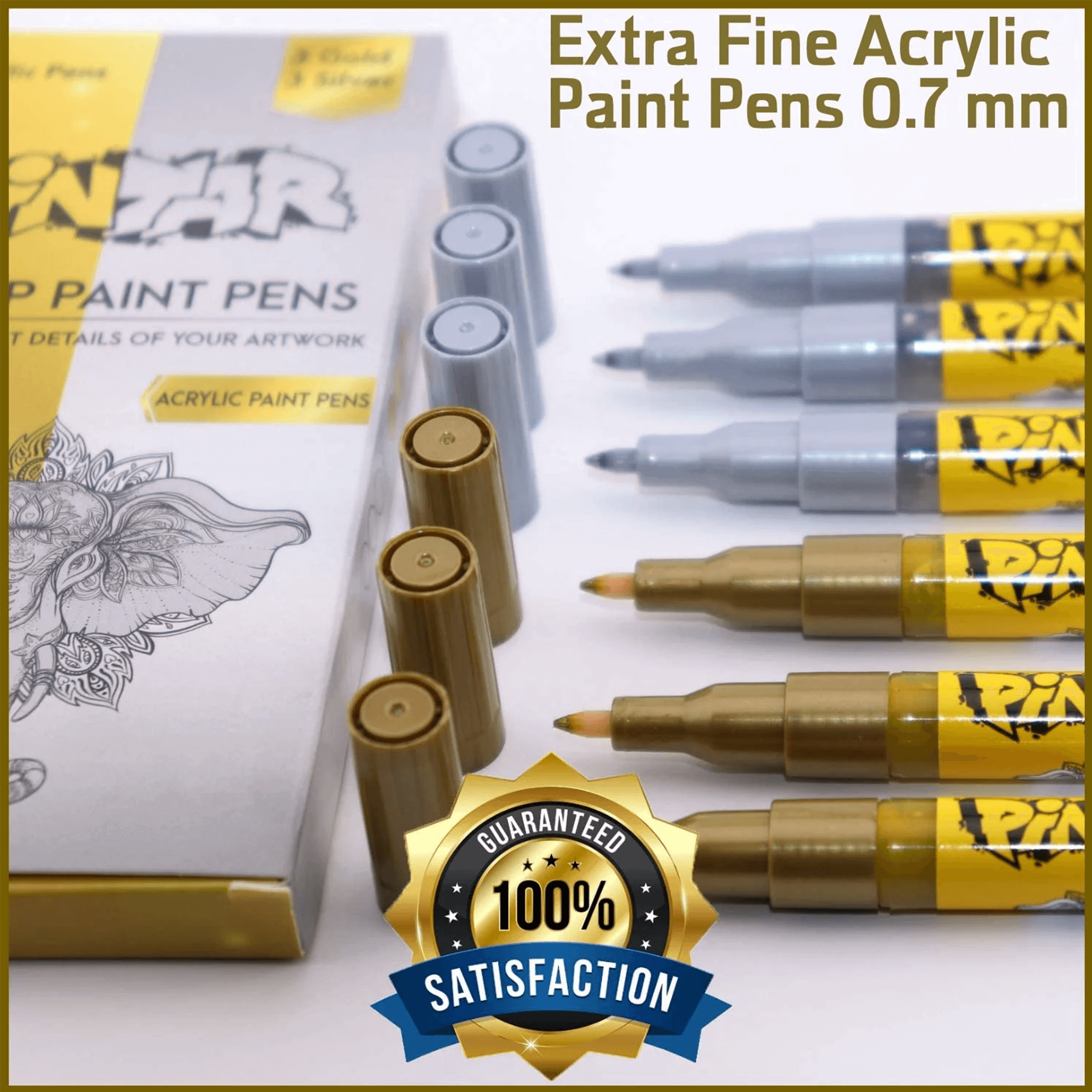 EARTH & SKIN Acrylic Paint Pens 0.7mm EXTRA FINE Tip: 3-Pack, Your Choice  of Any 1 Color