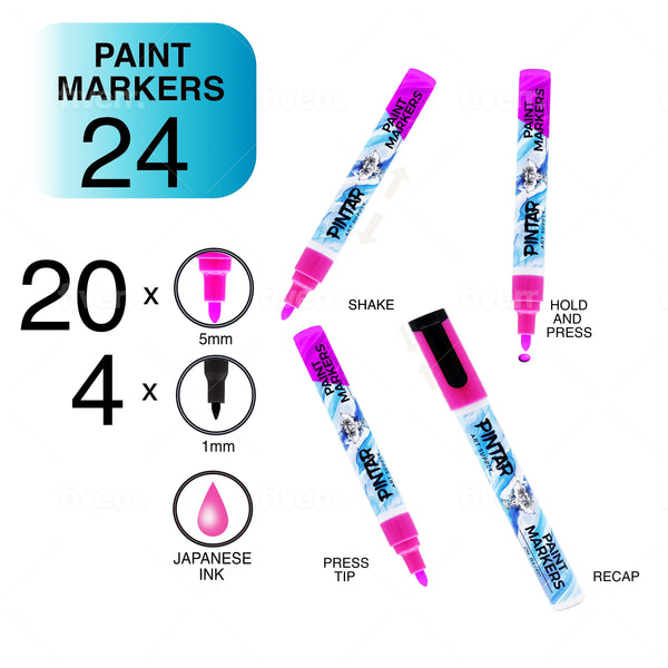 PINTAR Black & White Markers Extra Fine Tip - Outline Watercolor Paint Pens  - Drawing & Calligraphy Markers - Acrylic Paint Pens for Rock Painting,  Wood, Glass, Leather, Shoes - Pack of 6, 0.7mm